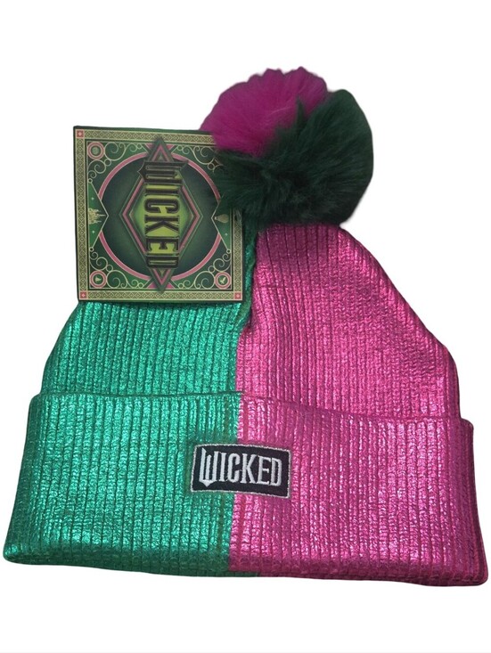 Universal Studio Accessories - Wicked Metallic Pink & Green Two-Tone Pom Beanie Hat